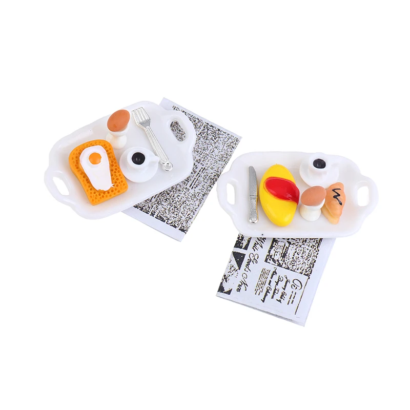 

1/12 1/6 Dollhouse Miniature Resin Breakfast Plate Egg Bread Dolls House Accessories Simulation Kitchen Toys