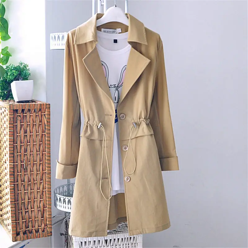 

Spring Summer New Loose Plus Size Long Windbreaker Women Solid Color Slim Three Quarter Sleeve Thin Cardigan Jacket Top HK307