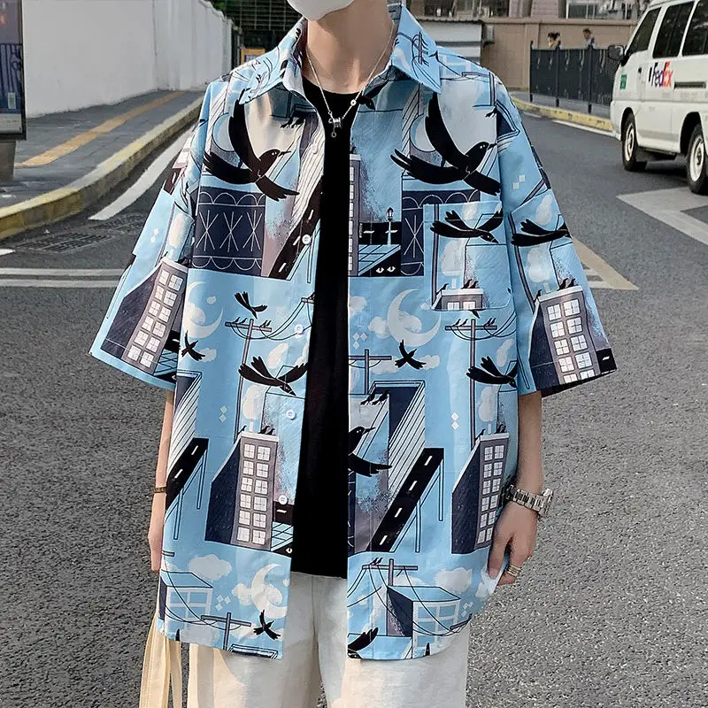

Hawaiian flower shirt male Japanese minority design sense graffiti shirt Korean edition trend handsome joker casual jacket