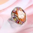 Массивное свадебное кольцо с большим круглым цветным фианитом на палец 925 пробы, кольца цвета шампанского с кубическим цирконием, вечерняя бижутерия для женщин, хороший подарок