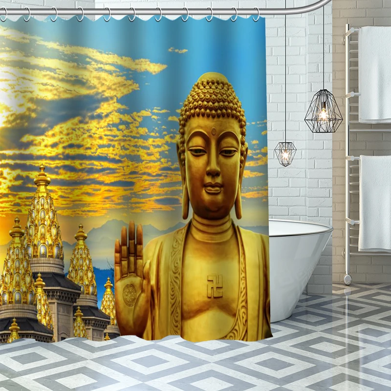 

Custom High Quality Buddha Shower Curtain Waterproof Bathroom Polyester Fabric Bathroom Curtain With Hooks