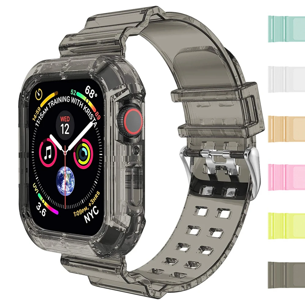 

Ремешок для apple watch iwatch se 6 5 4 3, ремешок + чехол 44 мм 40 мм 42 мм 38 мм, прозрачный мягкий силиконовый спортивный браслет для apple watch se