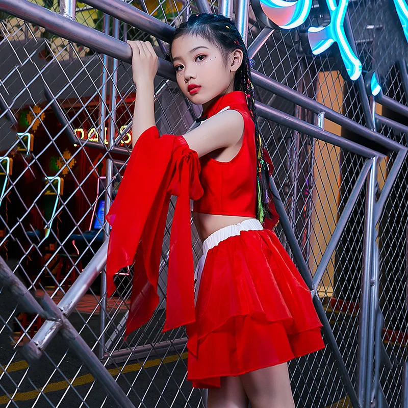 

New Children Chinese Style Girls Jazz Dance Costumes Hip Hop Clothing Cheerleading Performance Outfit Kids Stage Wear