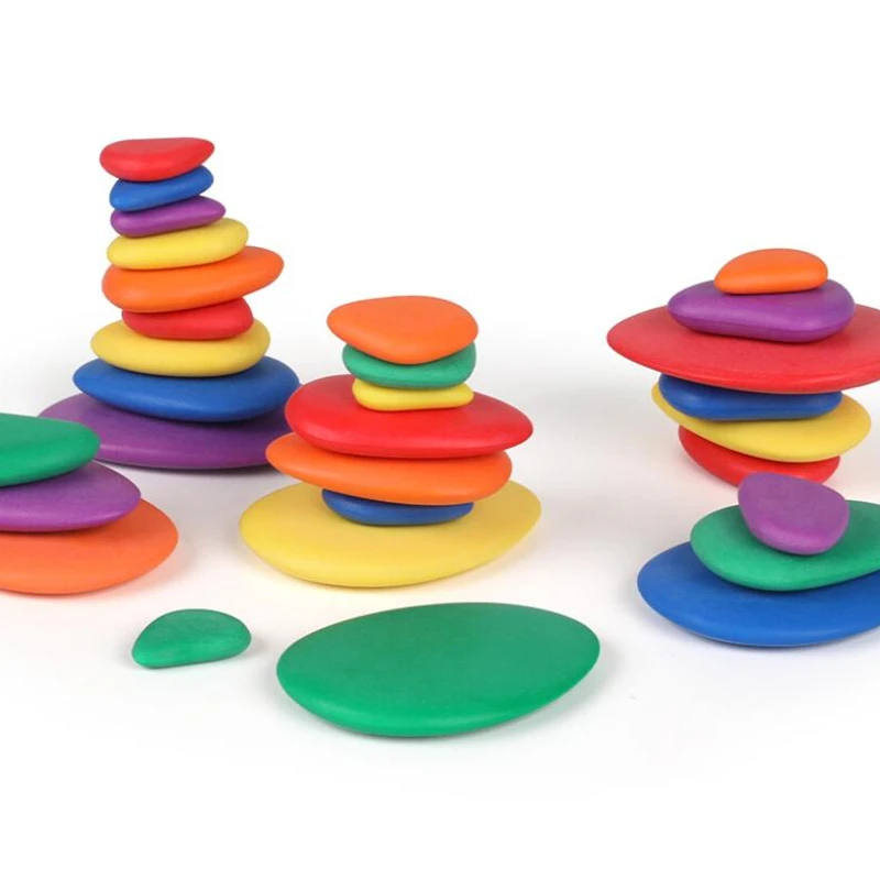 

Baby Toy Wooden Montessori Building Block Colored Stone Educational Toys Nordic Style Stacking Game Rainbow Stone Wooden Toy
