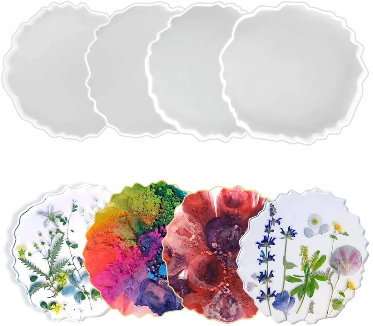 

4PCS Resin Coaster Molds Agate Coaster Epoxy Molds Silicone Resin Molds For DIY Making Faux Agate Slices,Coaster Home Decoration