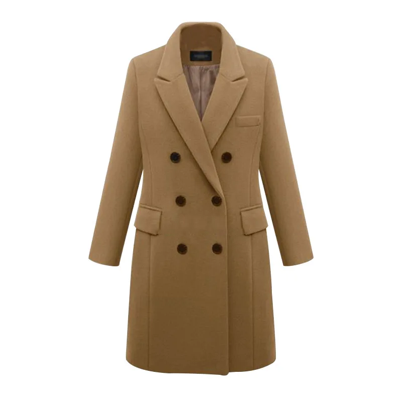 

Женское шерстяное пальто backдополнительный размер в европейском и американском стиле, женский длинный шерстяной Тренч с воротником, двубор...