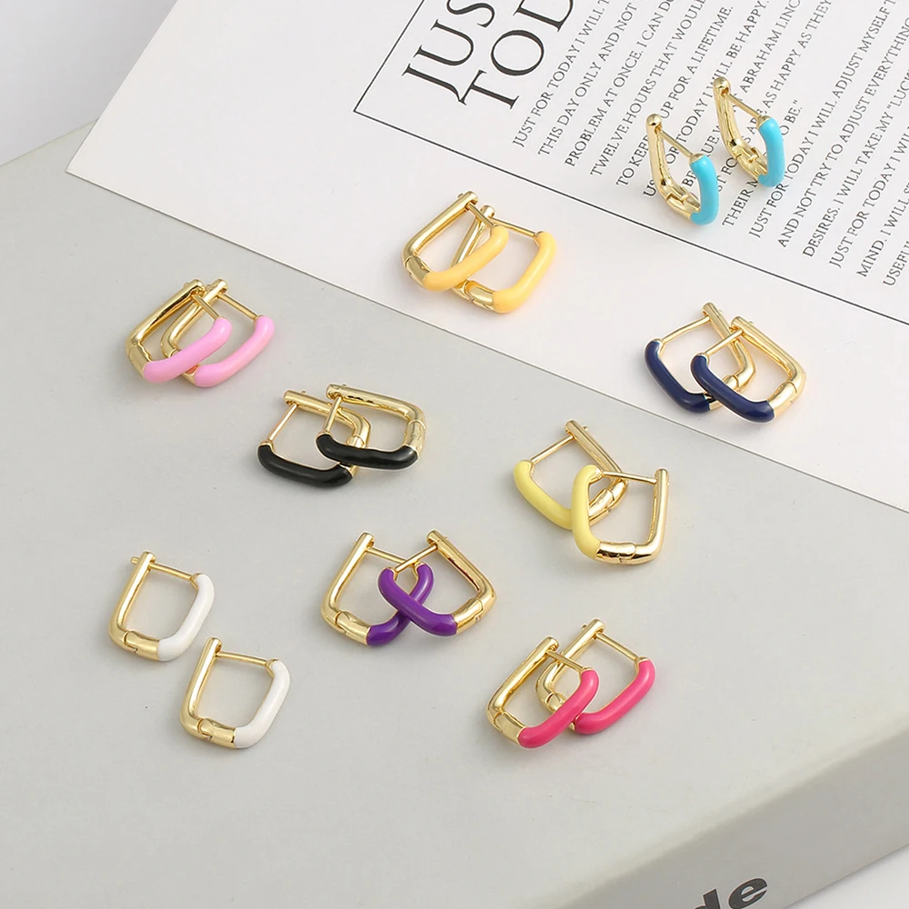 

Colorful Rainbow Small Hoop Earrings for Women 18K Gold Plated Fashion Enamel Geometric Statement Fine Jewelry Cartilage Earring