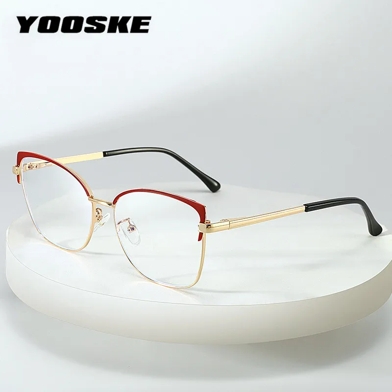 

YOOSKE Anti Blue Light Cat Eye Glasses Frame Women Metal Optical Big Computer Eyeglasses for Ladies Luxury Computer Eyewear