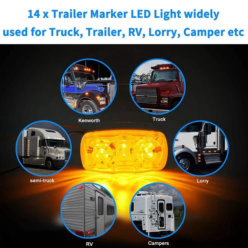 

20X Yellow+Red Led Camper Exterior Lights RV Trailer Marker Lights Double Bullseye Side Fender Lights 10 Diodes Lights