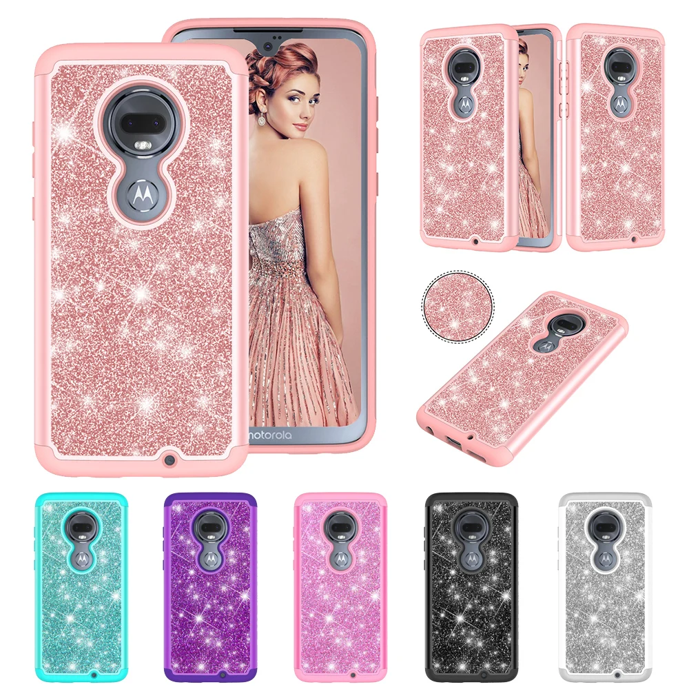 

Glitter Case For Motorola Moto G7 Plus Play Power Bling Dual Layer Heavy Duty Shockproof Case For Moto G6 E5 E4 Z3 Z4 Play Cover