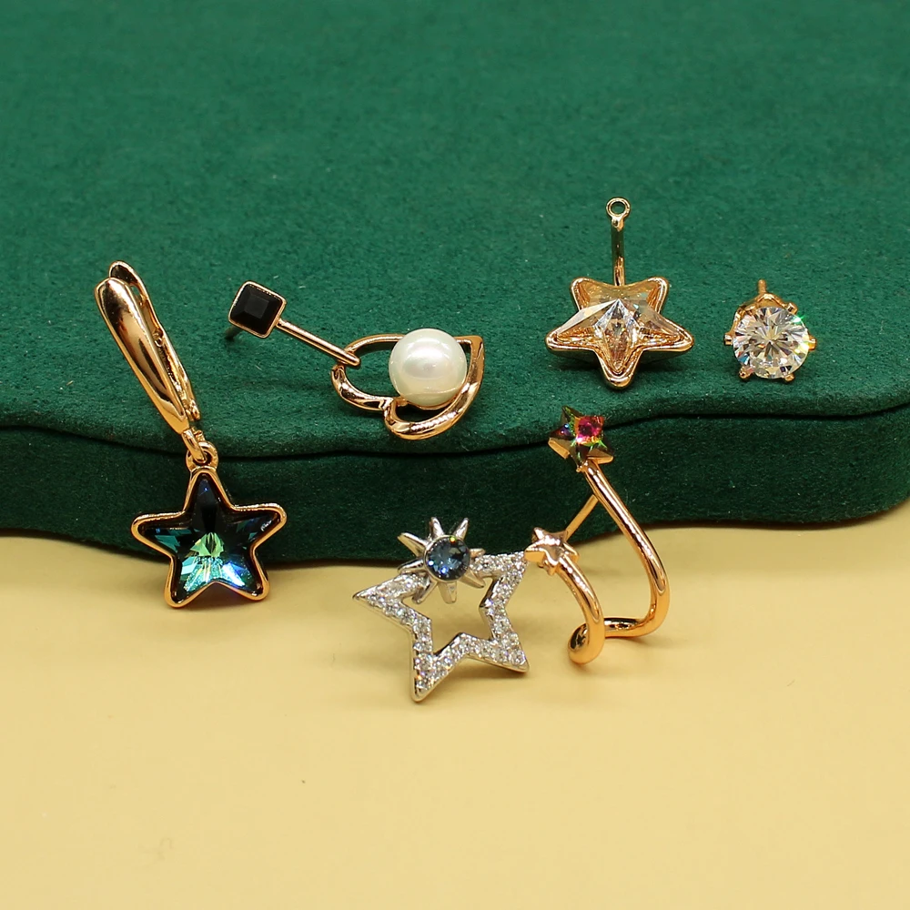 

Beauty Love Heart Crystal Stud Earrings for Rainbow Stars Cubic Zirconia 18K Rose Gold Plated Jewelry Geomety Earring Party