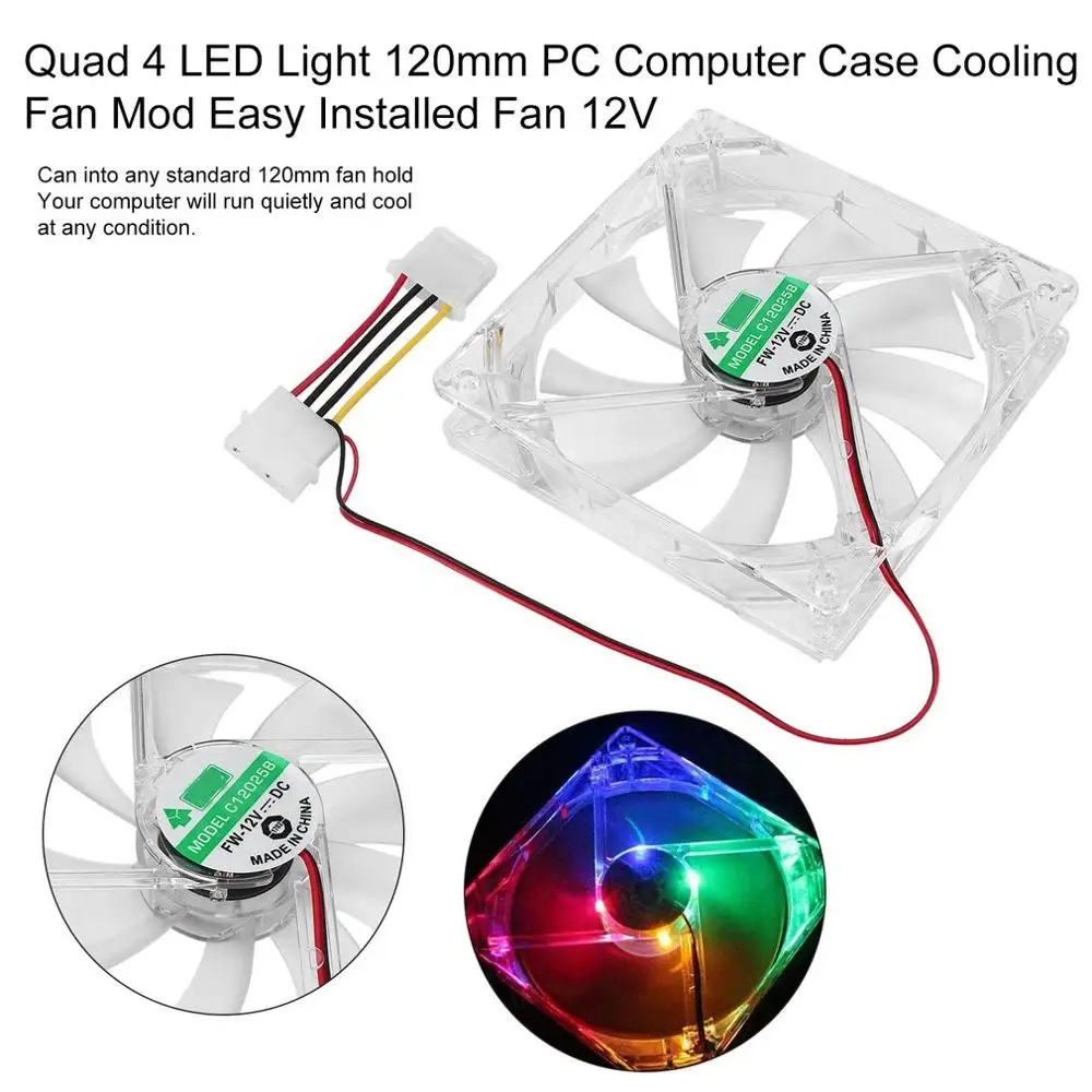 Компьютерный Вентилятор для ПК Quad 4 светодиодный светильник 120 мм чехол 12 В