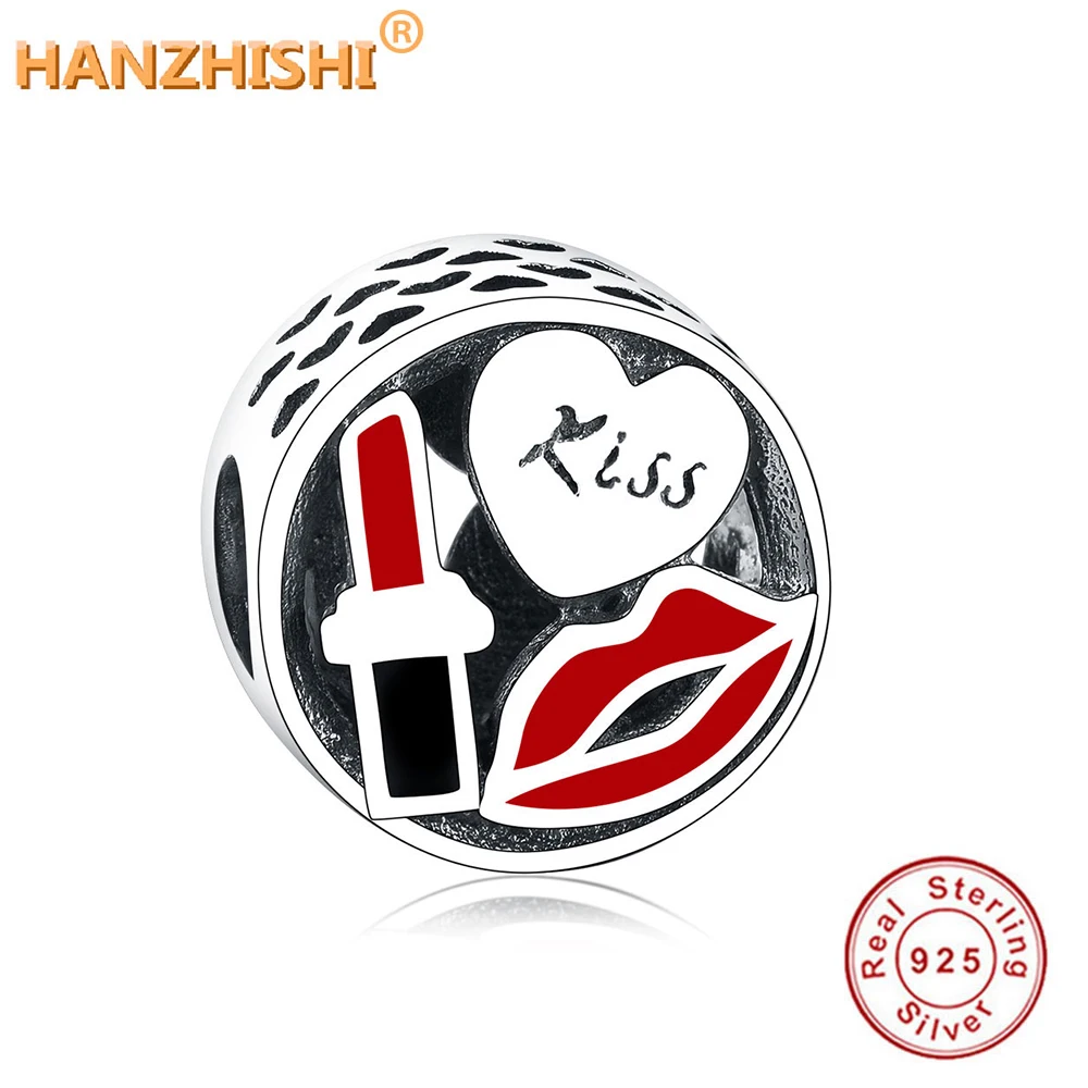 

Fit Authentic Pan Charms Bracelet Silver 925 Original Lips Lipstick Heart Beads Women Berloque Sterling Silver jewelry 2021