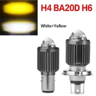 Двухцветные светодиодные лампы H4 для мотоциклов BA20D H6, мотоциклетные фары, фары ближнего и дальнего света для мотоциклов 3000K 6000K, линзы проектора, противотуманные фары