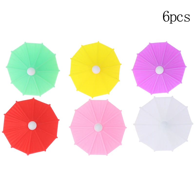 Silicone Party Umbrella Wine Glass Marker Charms 6pcs Drinking Buddy Cup Identification Identifier Label Tag Sign Mark | Дом и сад