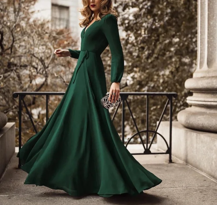 Однотонное женское платье на шнуровке с V образным вырезом длинное молнии летнее