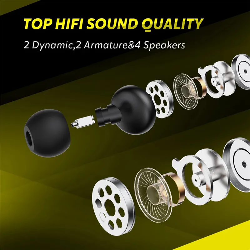 

DACOM TWS Pro Bluetooth Earphones Hybrid 2DD+2BA True Wireless Earbuds Built- in 4 Speakers Sport Bass Headphones Gaming Headset