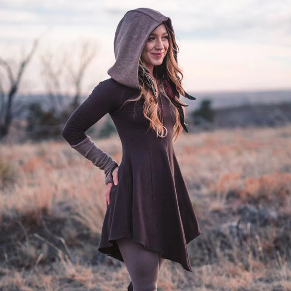 PYL платье с капюшоном женское лоскутное облегающее и расклешенное винтажное