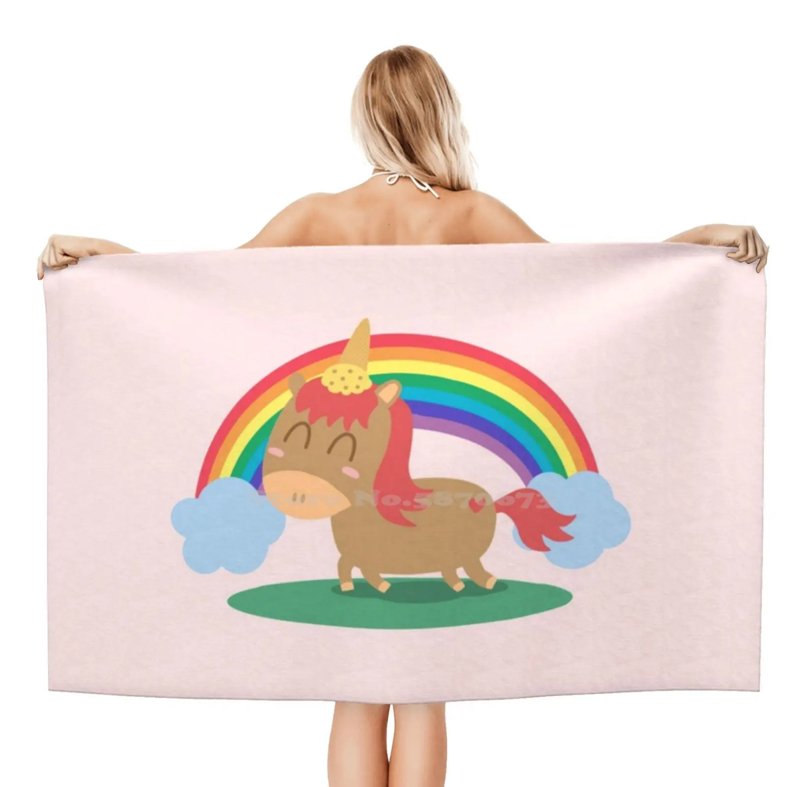Cute Horse Ice Cream Unicorn Bathroom Swimming School Travel Soft Towels Funny Rainbow Clouds |