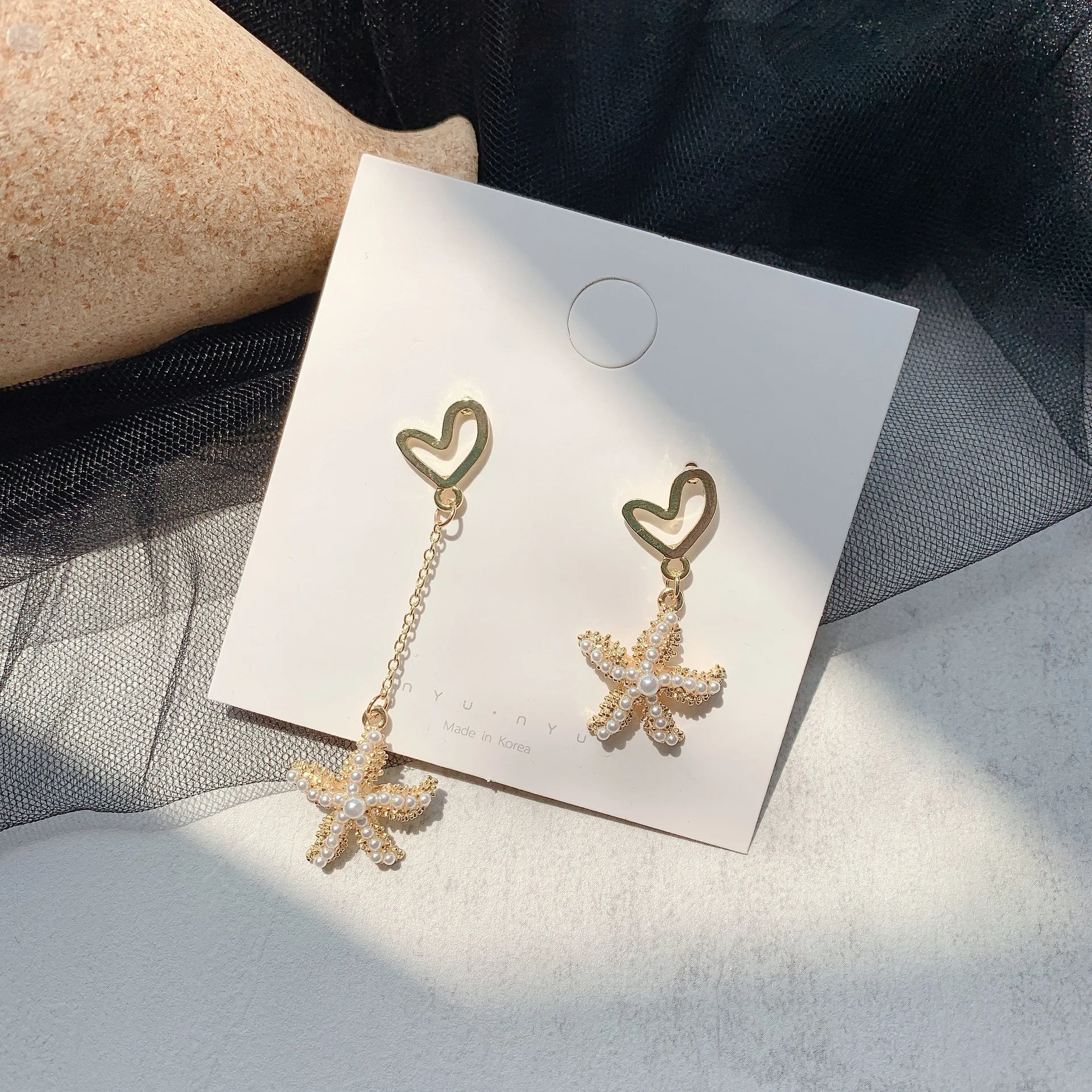 Простые Позолоченные асимметричные серьги с жемчугом в виде морской звезды 2021OL