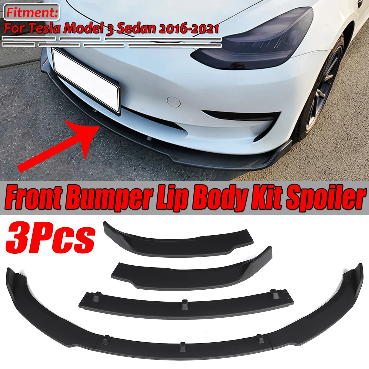 

3 шт., сплиттер для переднего бампера Tesla Model 3 Sedan 2016-2021