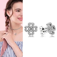 new hot 925 sterling silver shiny lucky clover original womens pan earrings womens wedding gifts fashion jewelry