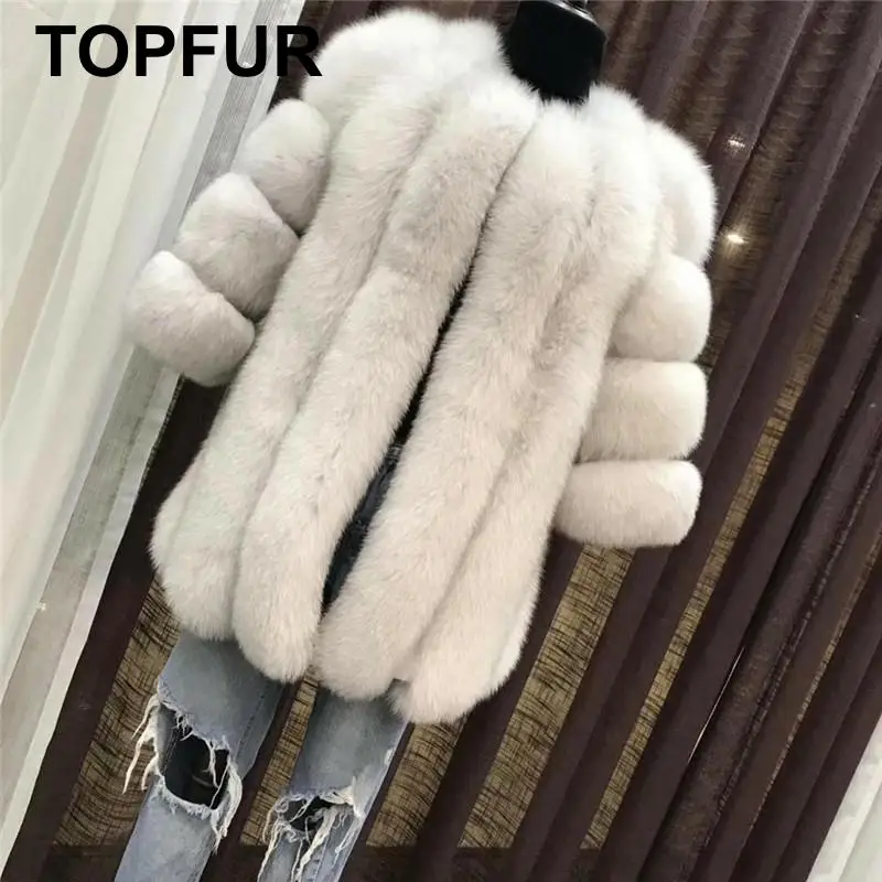 Женская зимняя теплая шуба из натурального Лисьего меха с натуральным мехом