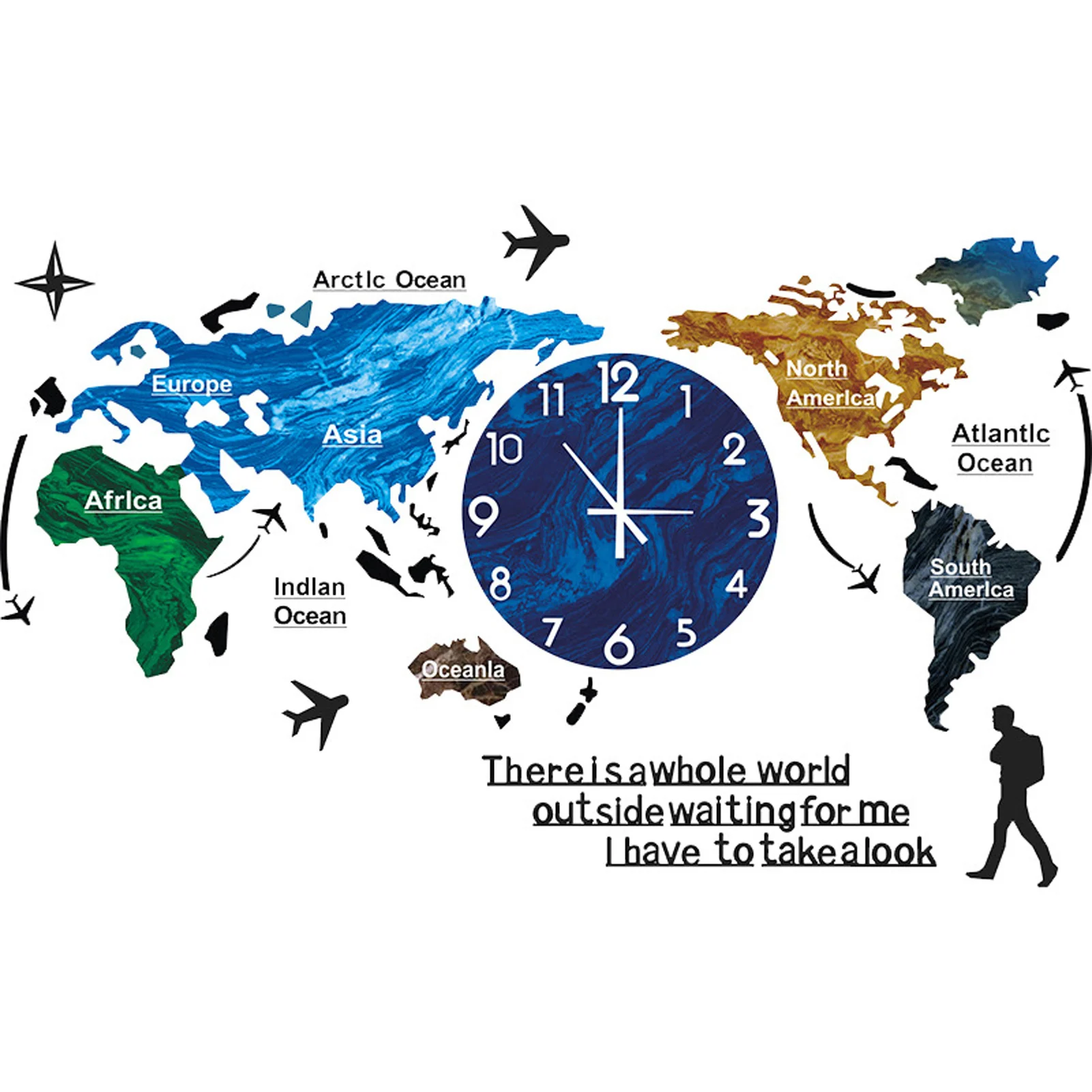 

Decorative Wall Clock Sticker Large Luminous World Map Wall Clock with Silent Movement Modern DIY Decoration for Home In Stock