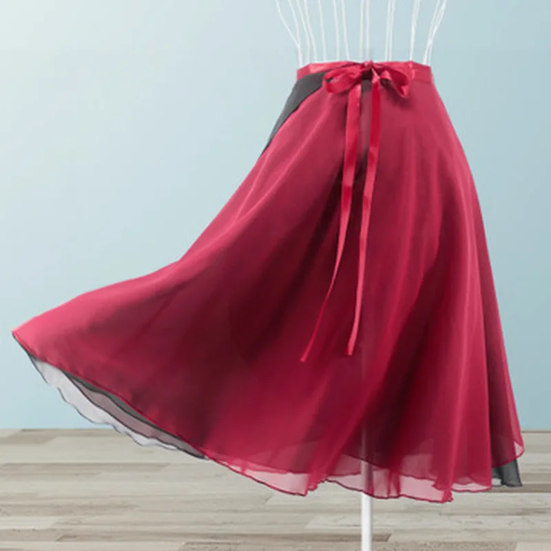 

Adult dance half length gauze skirt Long Wrap Ballet Skirt Women Lyrical Chiffon Ballet Dress 2 Layers Skirts For Dancing