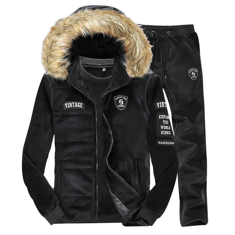 Мужские костюмы из трех предметов толстая толстовка с капюшоном жилет мужская