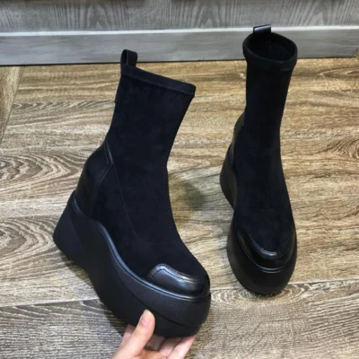 

2021 spring, autumn and winter new fashion all-match thick-soled inner increased elasticity women's boots
