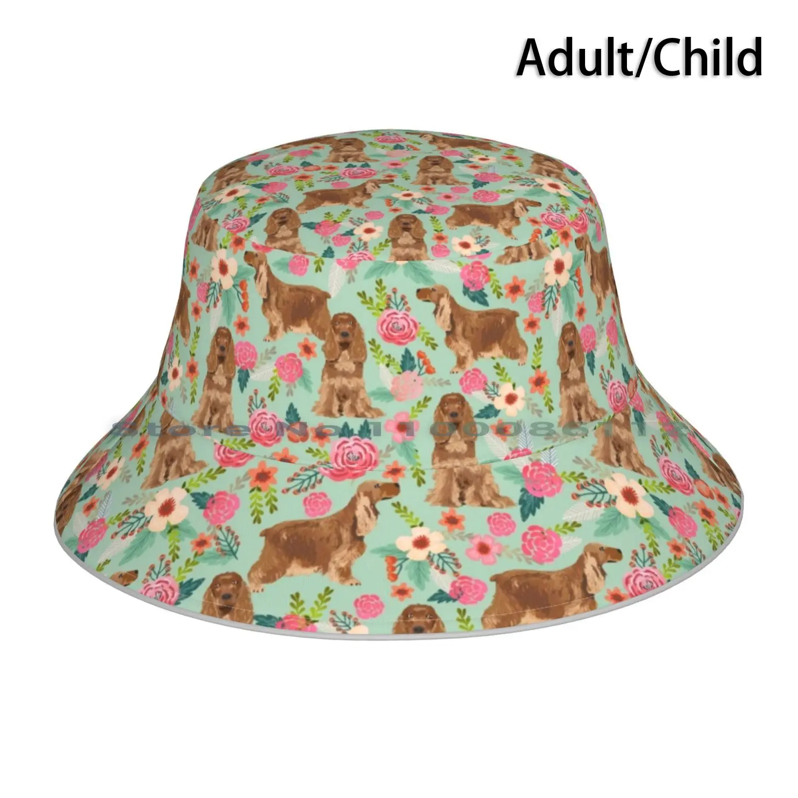 

Cocker Spaniel Floral Dogs Floral Pattern-Vintage Florals , Cocker Spaniel Bucket Hat Sun Cap Cocker Spaniel Floral Dogs Floral