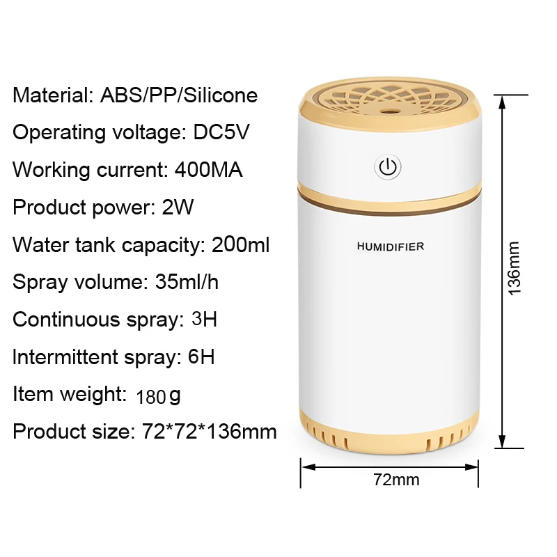 New 200ML Car Essential Oil Diffuser Mini Ultrasonic Pulling humidifier LED Night Light USB Aromatherapy Fogger | Бытовая техника