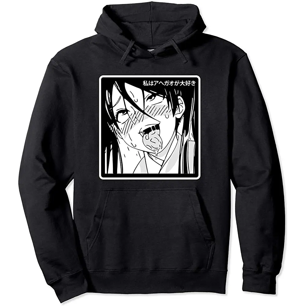 

100% хлопок, милая Эстетическая толстовка с капюшоном и изображением лица девушки Ahegao, Аниме Манга