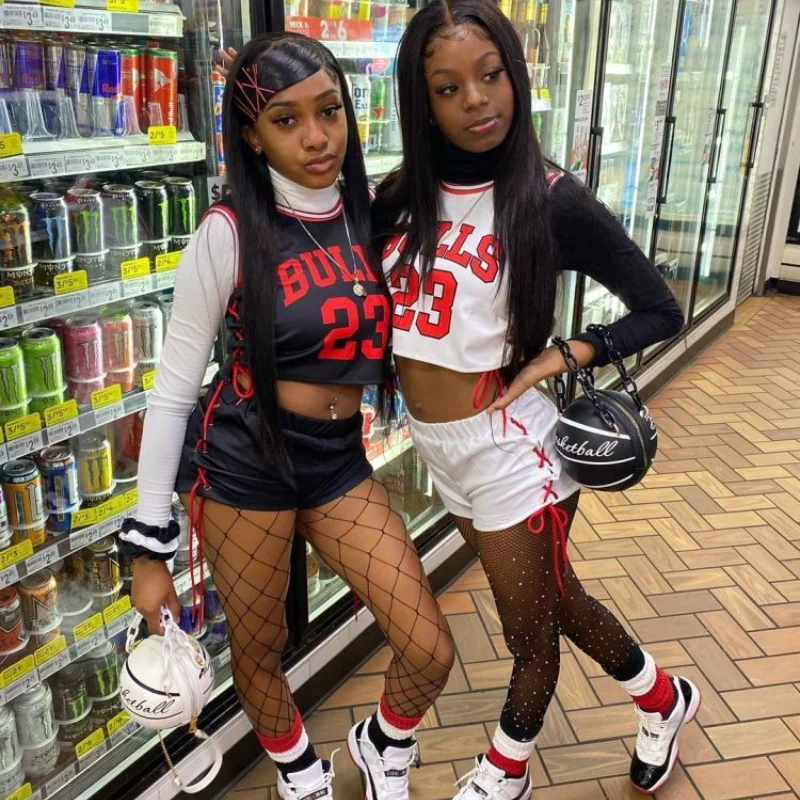 

Summer Women Fashion Suit Sleeveless Letter Printing Lace-up Vest Suit Women 2 Piece Basketball Set Sports Fitness Matching Set