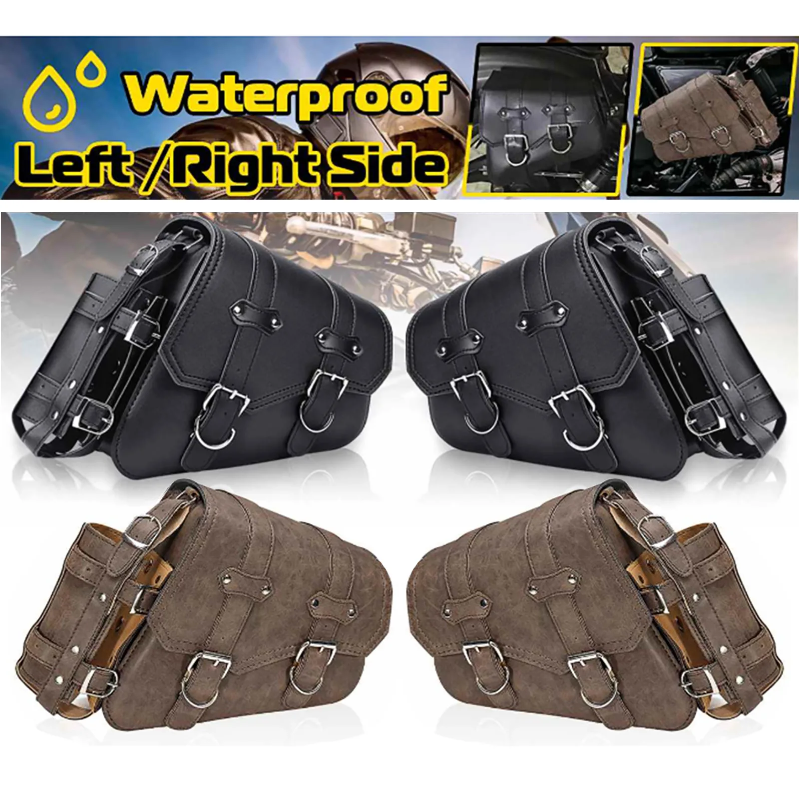

PU Leather Motorcycle Saddlebags Side Tool Bags Luggage Storage Pouch Vintage Black Brown Waterproof For Honda/Yamaha/Suzuki