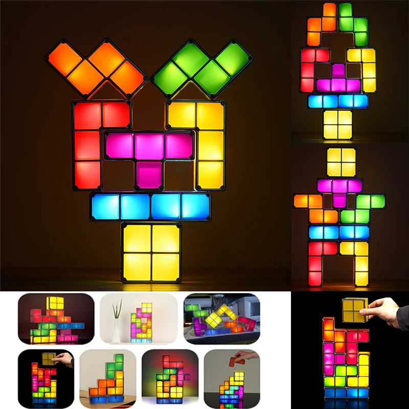 Энергосберегающий Ночной светильник DIY тетрис блок Штабелируемый строительный