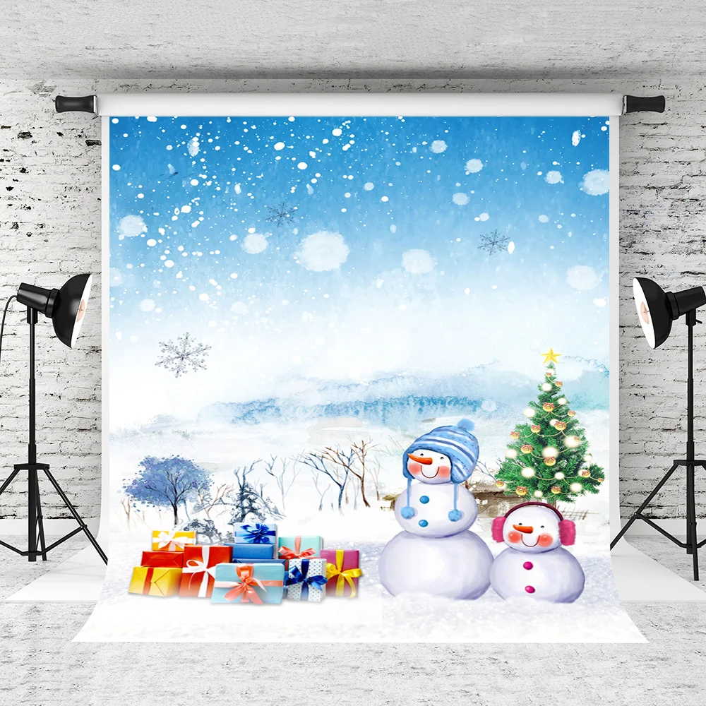 

VinylBDS Snow Tree Christmas Photography Backdrops Winter Photo Photocall Sunset Fondos De Estudio Fotografia Cotton Background