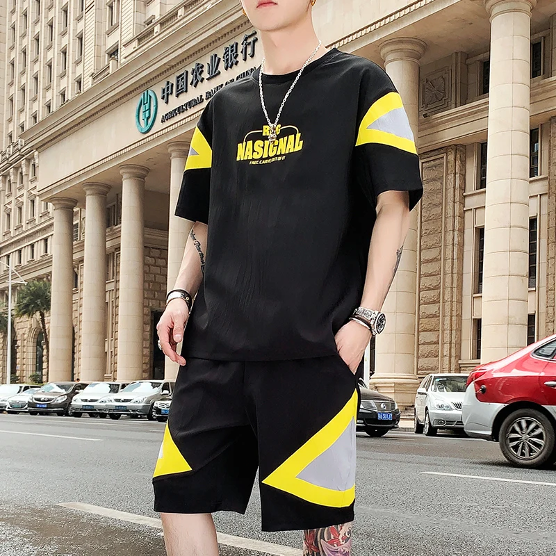 Мужские летние хлопковые футболки высокого качества и шорты комплект Униформа