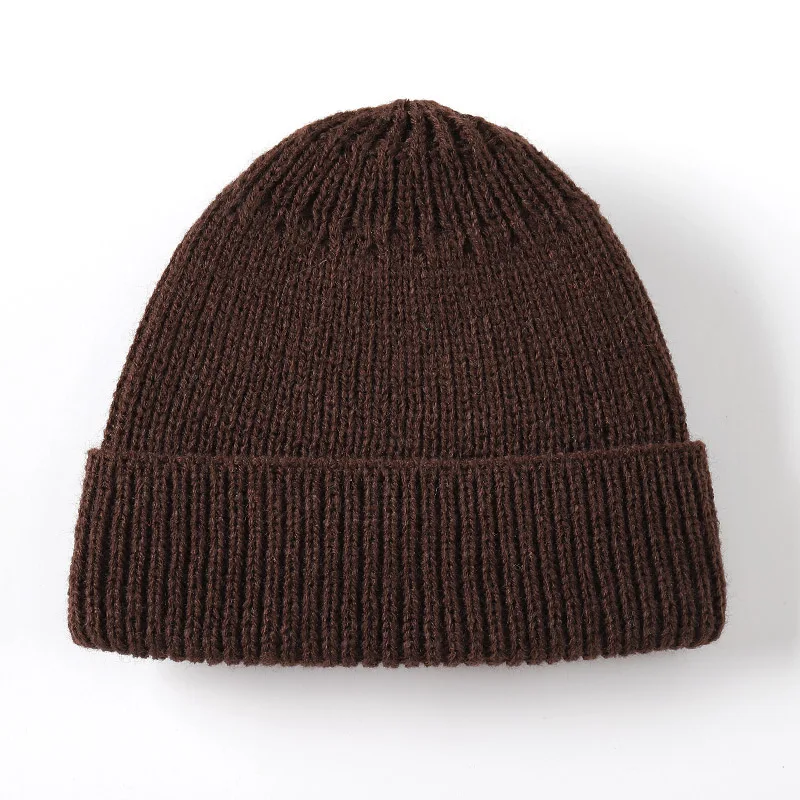 dark coffee Skullcap зимние шапочки для женщин и мужчин, однотонные вязаные шапки унисекс, женские мягкие эластичные лыжные теплые короткие шапки Skullies - Цвет: dark coffee