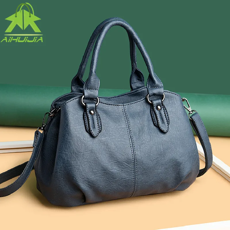 

Casual Large-capacity Ladies Handbag Retro Solid Color Shoulder Bag 2021 New High Quality Pu Leather Female Travel Messenger Bag