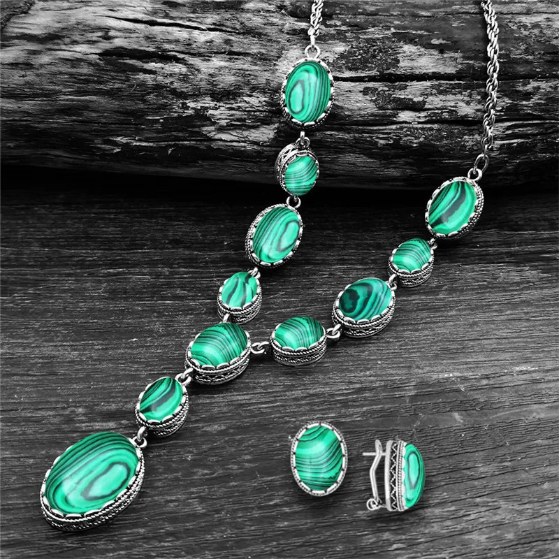Нежный овал Малахит Цепочки и ожерелья Серьги комплект ювелирных изделий для Для