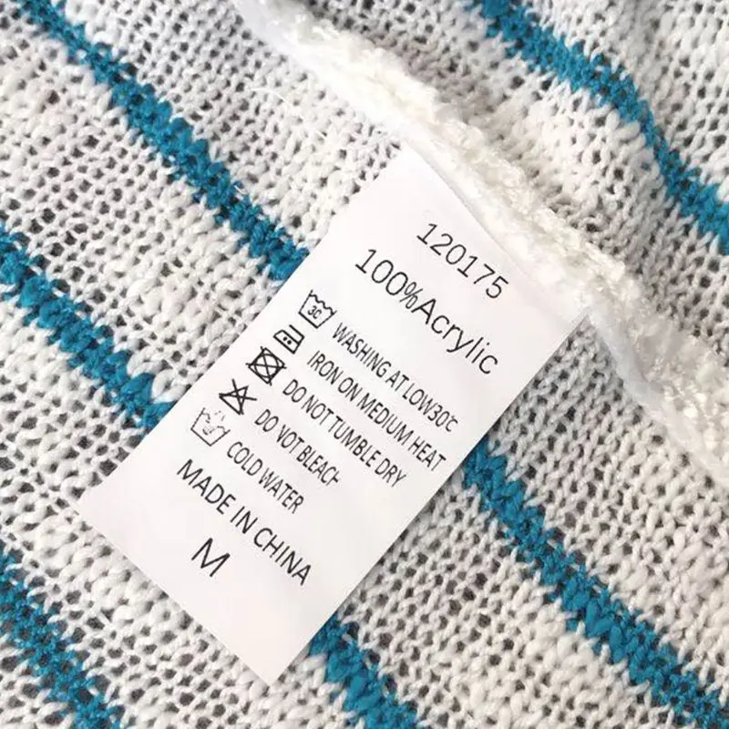 

Women Flare Sleeves Crochet Knit Sweater Color Block Vertical Stripes Loose Tops BX0B