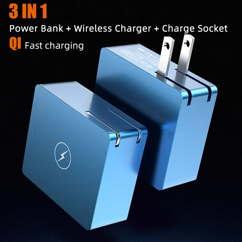 3 в 1 Мини банк питания QI Беспроводное портативное зарядное устройство с USB