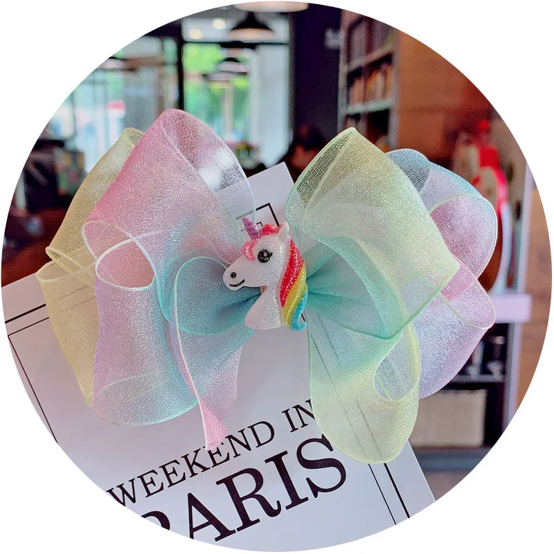 

ncmama 5'' Unicorn Hair Bows for Girls Rainbow Yarn Ribbon Bowknot Hair Clips Hairpin Barrettes for Kids Headwear