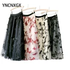 Женская длинная юбка средней длины, юбка-пачка трапециевидной формы из сетчатой ткани, юбка с вышивкой на осень и зиму