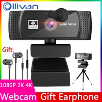 webcam 4k 2k 1080p web camera for computer pc web cam with mic wide angle hd camara web para pc for webcam cover gift earphone