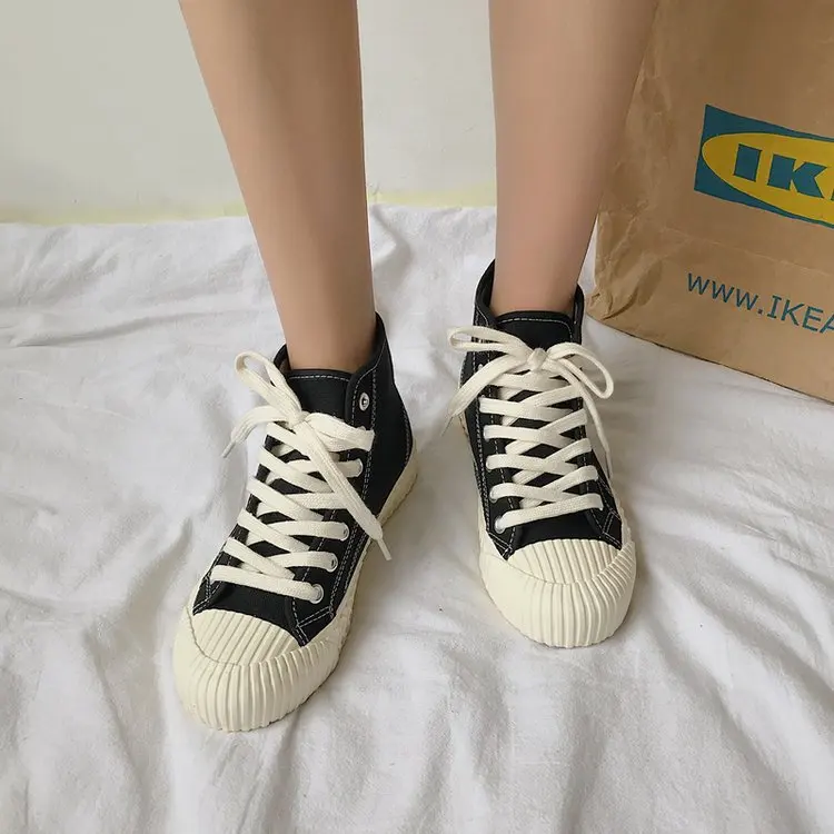Кеды женские высокие повседневные холщовые кроссовки платформа корейский стиль