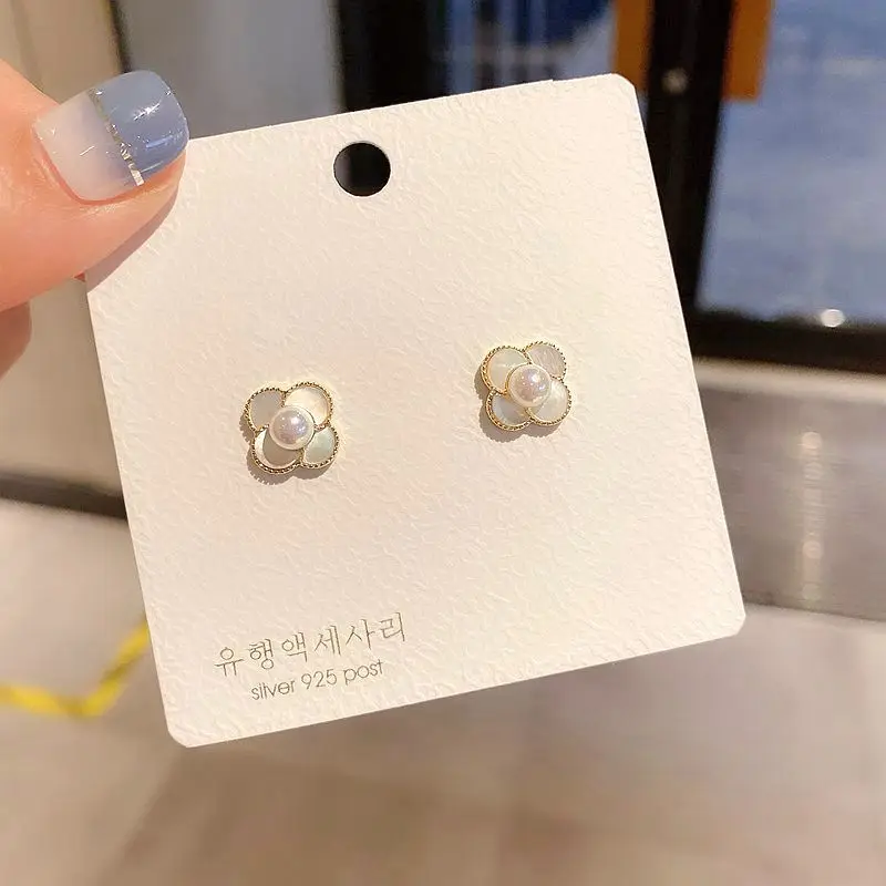 Delicate Simulated Pearl Natural Shell Earrings Gold Color Cute Flower Stud Fashion Women Jewelry | Украшения и аксессуары