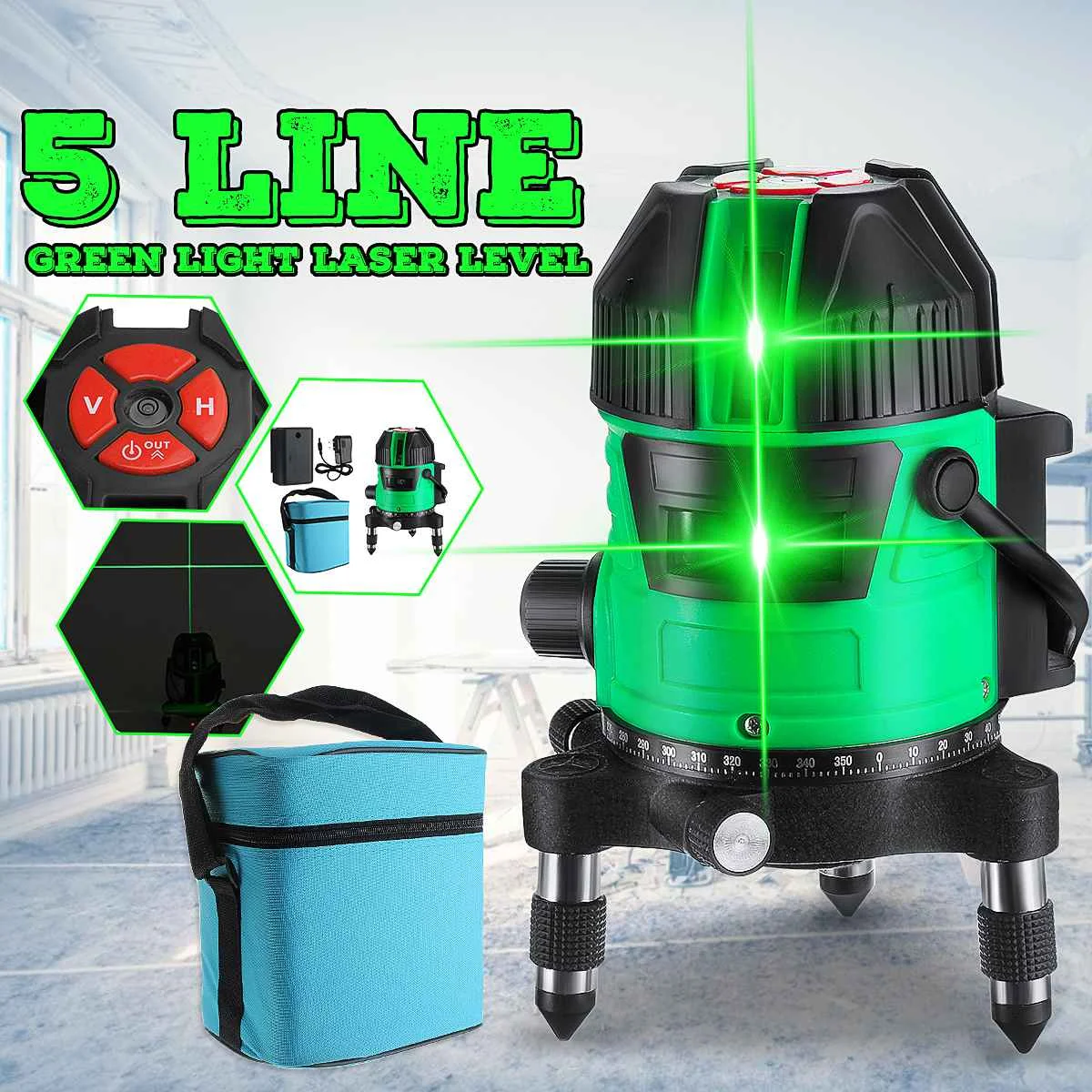 

ZEAST Powerful Green Light 5 Lines Laser Level Automatic Self Leveling 360 Vertical Horizontal Tilt Cross Line w/Outdoor Mode